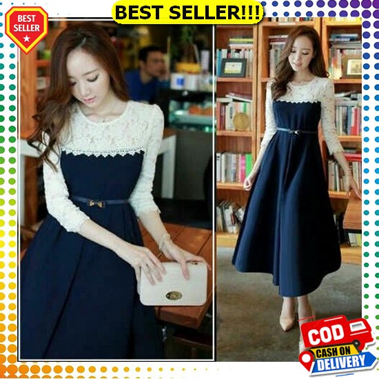 2022 Biru Dress Hitam/Dress Korean Style/Dress Korea/Dress Putih Panjang/Dress Putih/Dres Hitam [Dre