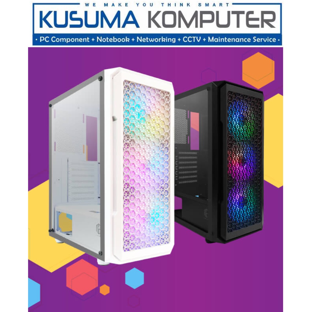 Cube Gaming NAVA White + 3 Fan RGB Casing PC Gaming