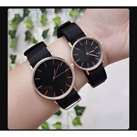 { KWS } JAM TANGAN COUPLE PASANGAN PRIA WANITA Strap Kanvas DWE-135 Plat Putih