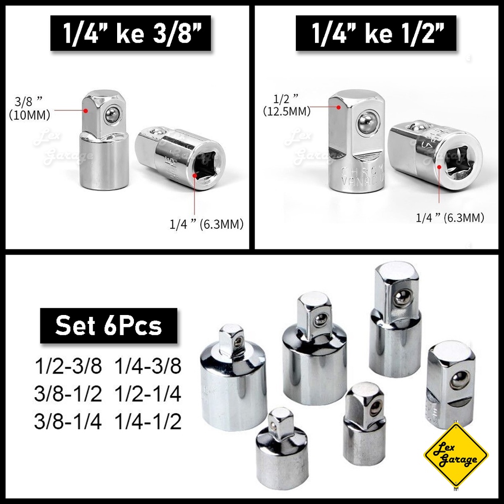 Adapter Adaptor Kunci Shock Sok Socket 1/2 3/8 1/4 Converter Set