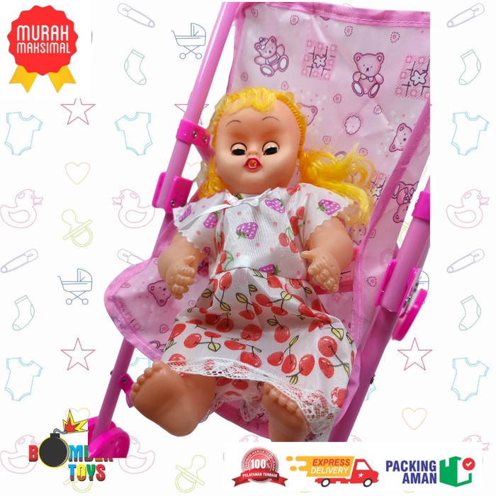 MAINAN DORONGAN BAYI BONEKA STROLLER BAYI 20193-1 Music Besar Jumbo papa mama ic