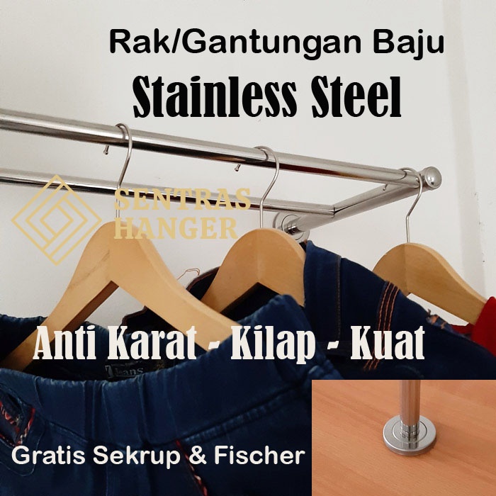 Rak Gantungan Baju Dinding Stainless Steel 100 cm , 2 baris