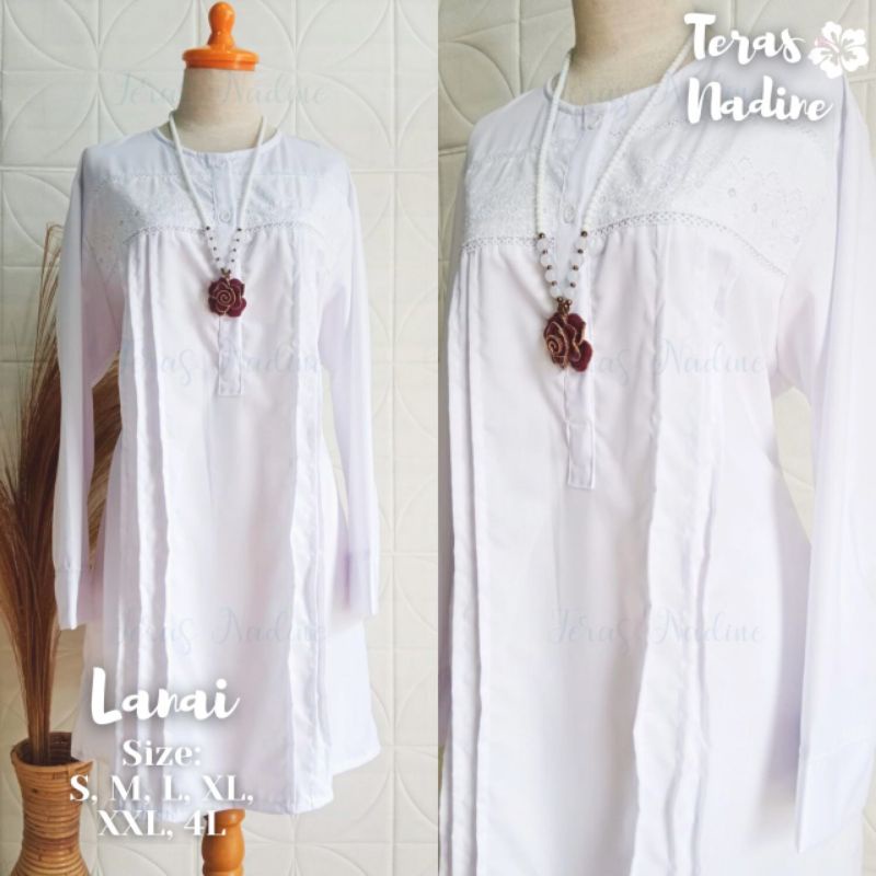 Tunik Katun Putih Bordir | Atasan Tunik Katun Toyobo Putih Kerja Lanai | Baju Tunik Putih Polos | At