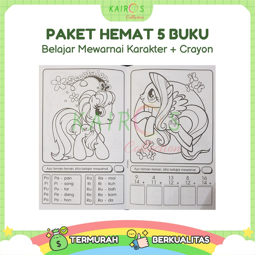 Buku Edukasi Isi 5 Mewarnai Karakter Anak Cewek Cowok &amp; Crayon 12 Warna