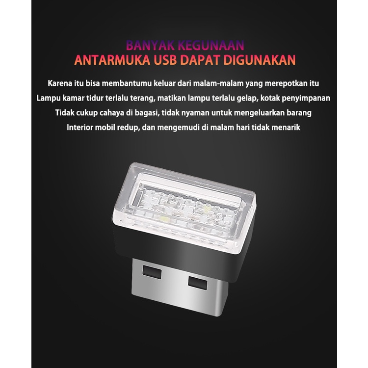 (Stok tersedia, dikirim dari Jakarta) Penutup debu USB mobil lampu ambient dekorasi mobil modifikasi kepribadian LED lampu tambahan interior mobil lampu malam