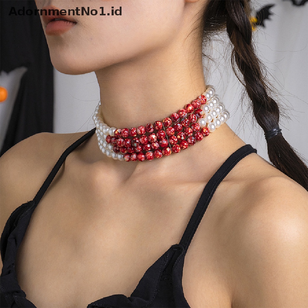 Kalung Choker Manik-Manik Mutiara Pola Darah Gaya Gotik No1 Untuk Hadiah Perhiasan Pesta Halloween Wanita