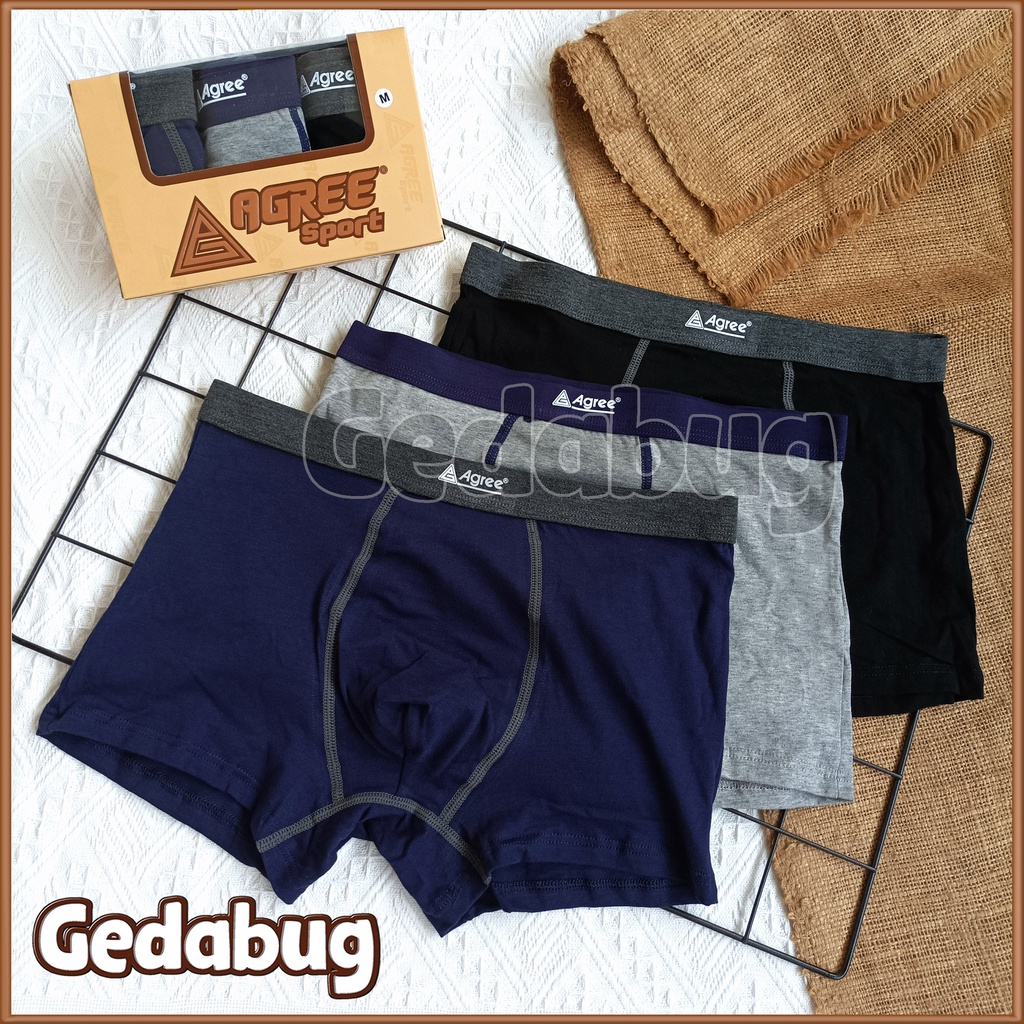 [ 3pc ] Boxer Agree 1235 Box Coklat Celana Dalam Pria Boxer Polos - Gedabug