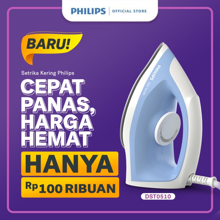 PHILIPS DST0510 Setrika Kering 350 Watt Kecil Cepat Panas DST0510