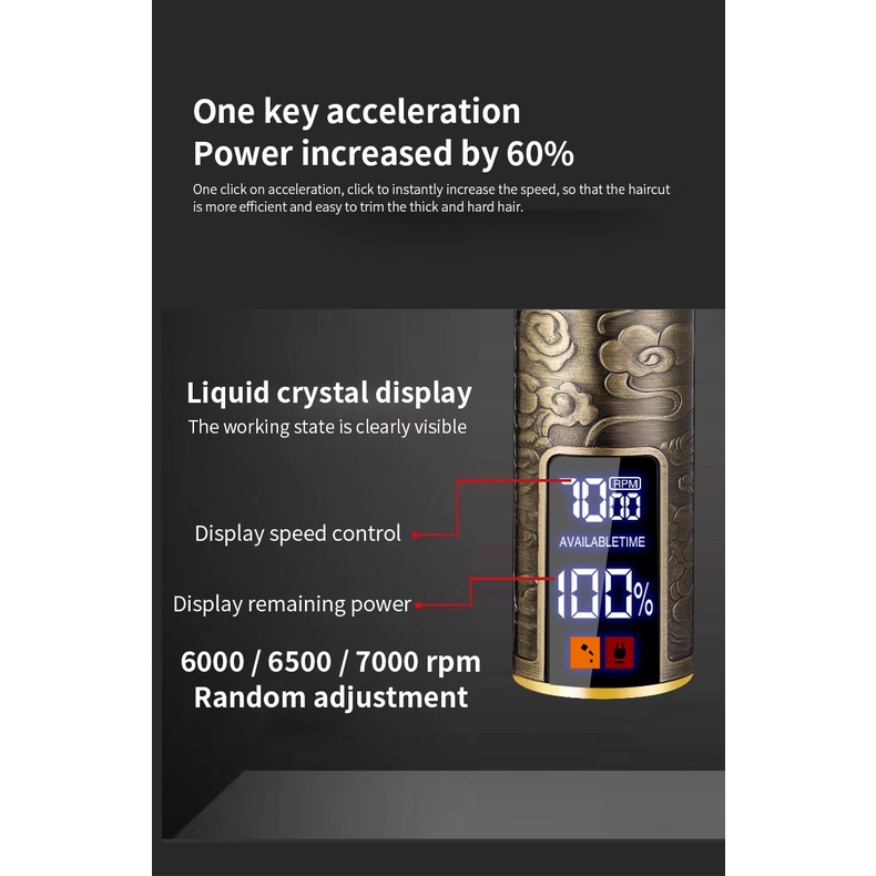 kekuatan tinggi professional hair clipper for men/Peraturan kecepatan tiga gear/LCD Besar/Alat Cukur Rambut Elektrik