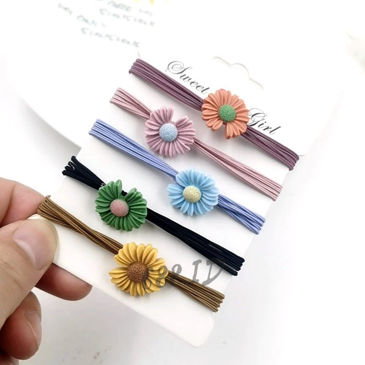 Ikat Rambut Motif Bunga Daisy Korean Style Karet Rambut Elastis Kunciran Aksesoris Fashion Rambut untuk Wanita Anak Perempuan Cewek KCR 18