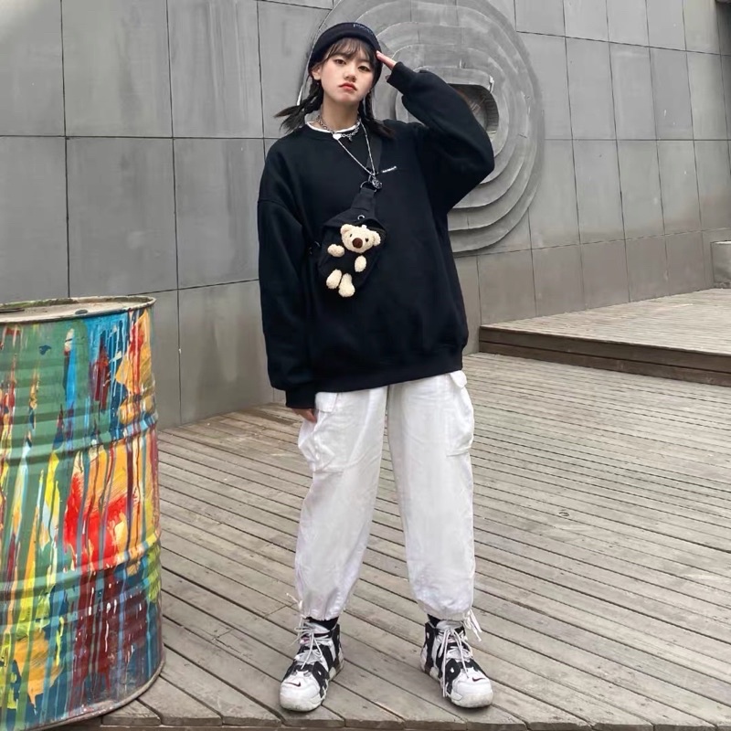 Oversize Sweater Unisex + Cute Bear Bag Import Premium ( Sweater Oversize Couple )