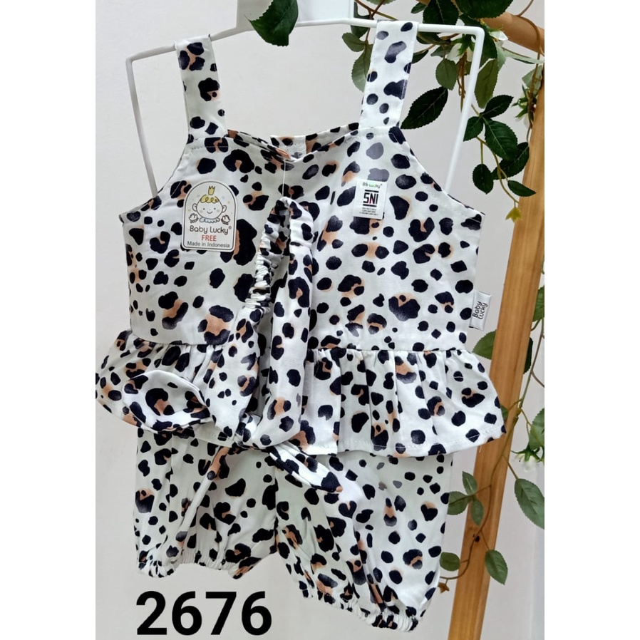 one set SNI full leopard bayi perempuan atasan kutung + celana pendek + bando karet model pita sanga