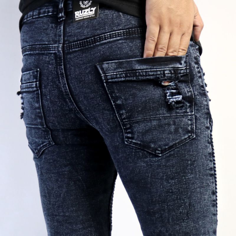 JEANS BIKER PRIA SNOW BLACK