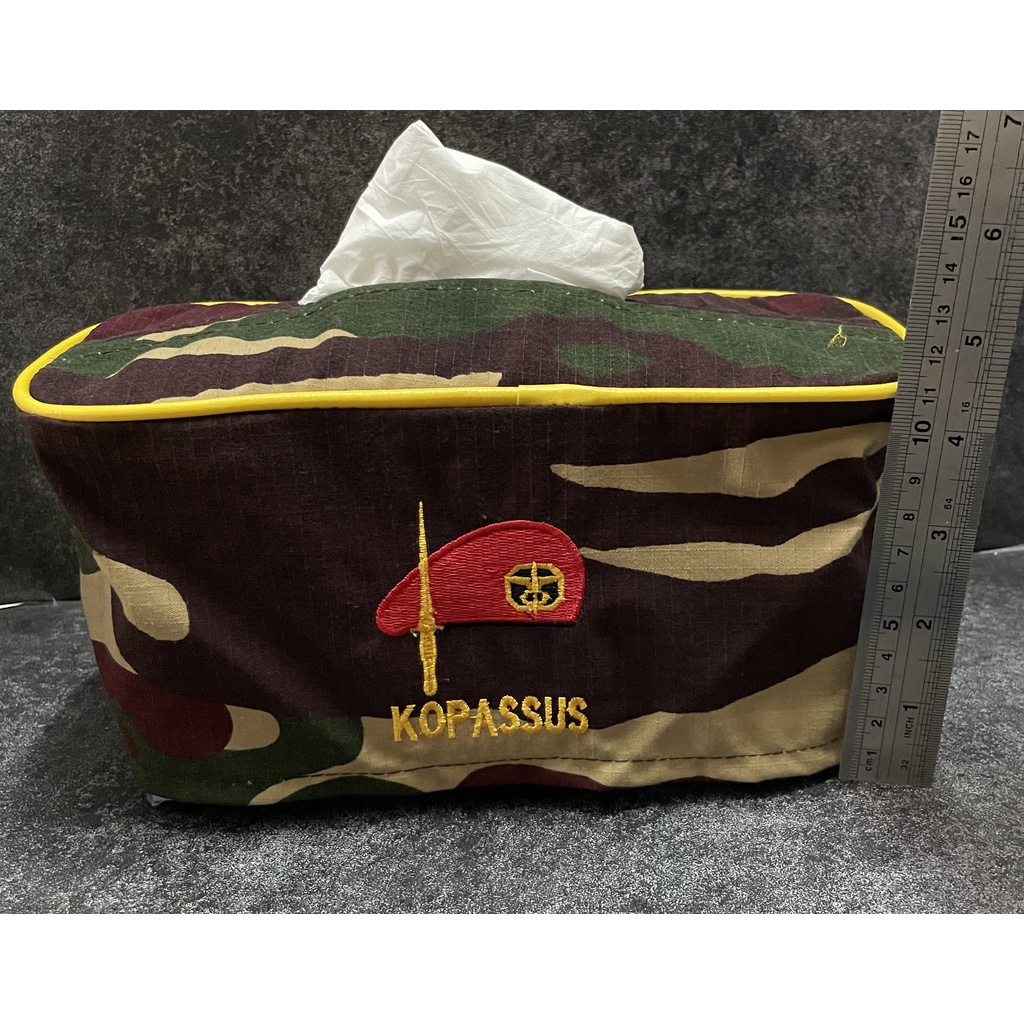 Kotak Tissue Kopassus (Loreng) - Tempat Tissue Mobil - Tissue Box Kopassus