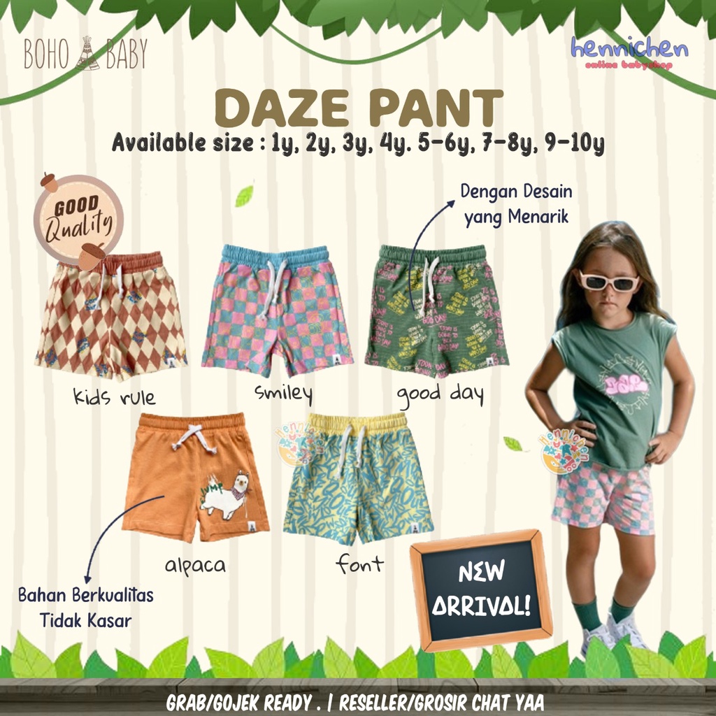 BOHOPANNA DAZE PANT CELANA PENDEK ANAK FASHION CELANA ANAK PENDEK UNISEX 1 - 10 TAHUN