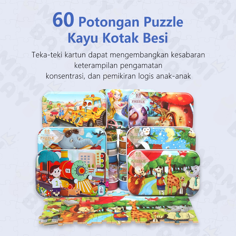 Mamibayi Puzzle Kayu 60pcs Kotak Besi/Puzzle kaleng 60pcs/Wooden toys edukasi anak