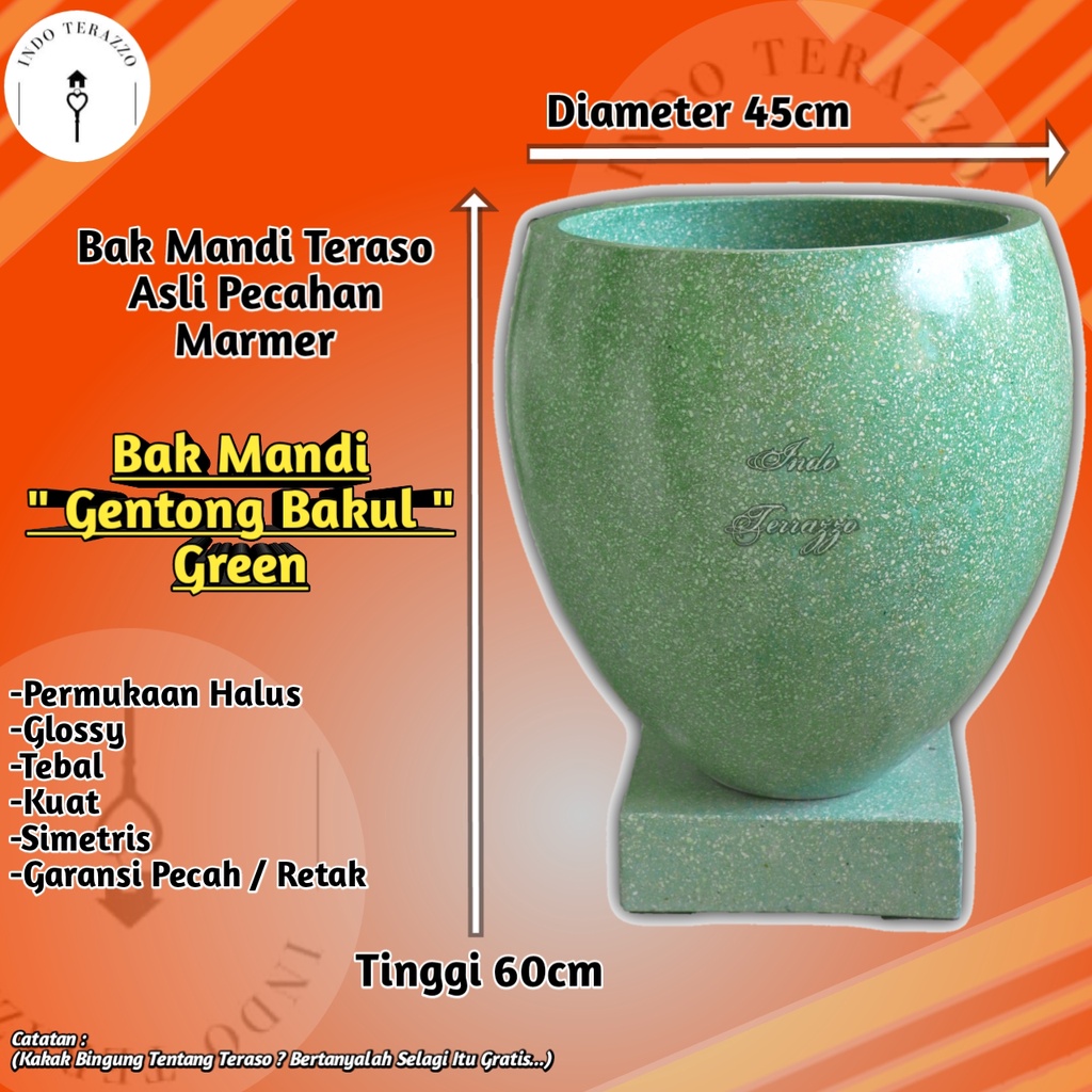 INDO TERAZZO BAK MANDI MINIMALIS GENTONG AIR MINIMALIS TERASO TIPE BAKUL HIJAU