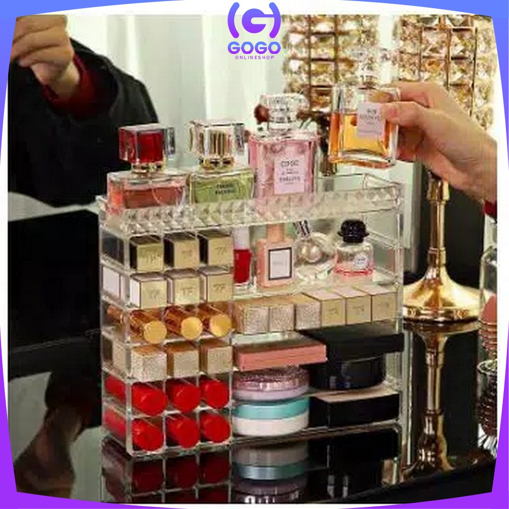 GOGO-K8 Kotak Lipstik Acrylic Diamond Rak Tempat Lipstik Alat Kosmetik Lipstick Organizer Rak Makeup