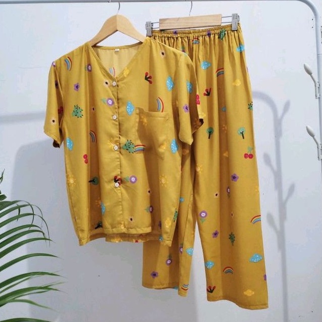 Setelan Rayon Wanita | Piyama Baju Tidur Dewasa | Piyama Rayon Kancing Busui