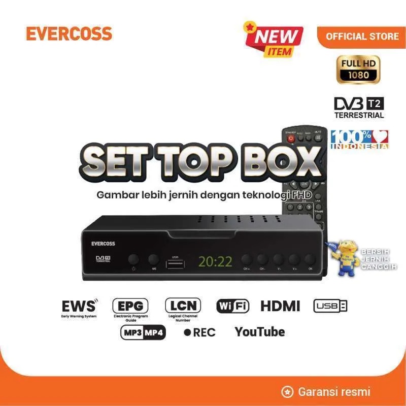 Trend-SET TOP BOX DVB-T2 EVERCOSS PENERIMA SIARAN TV DIGITAL ORIGINAL