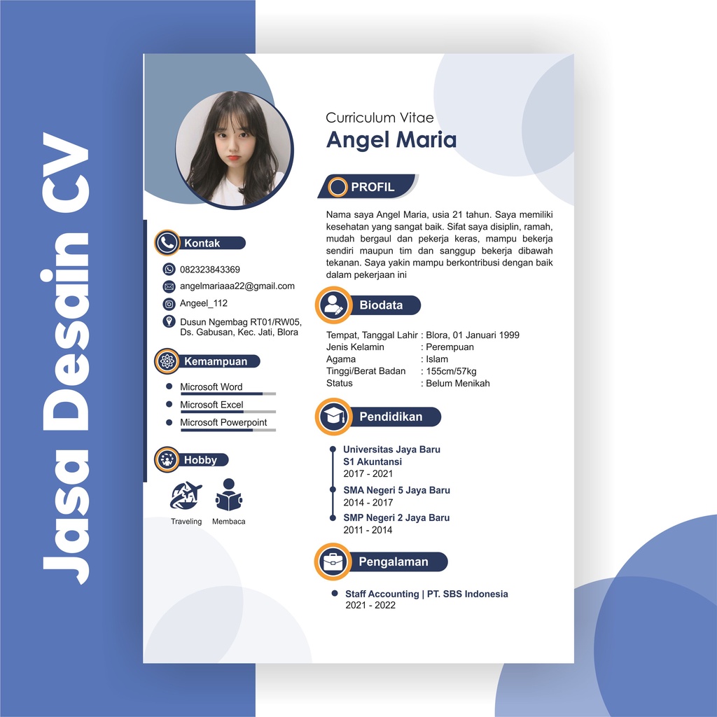 Jasa Pembuatan CV , Desain CV , Curriculum Vitae , Custom CV , Design CV , Resume , Riwayat Hidup