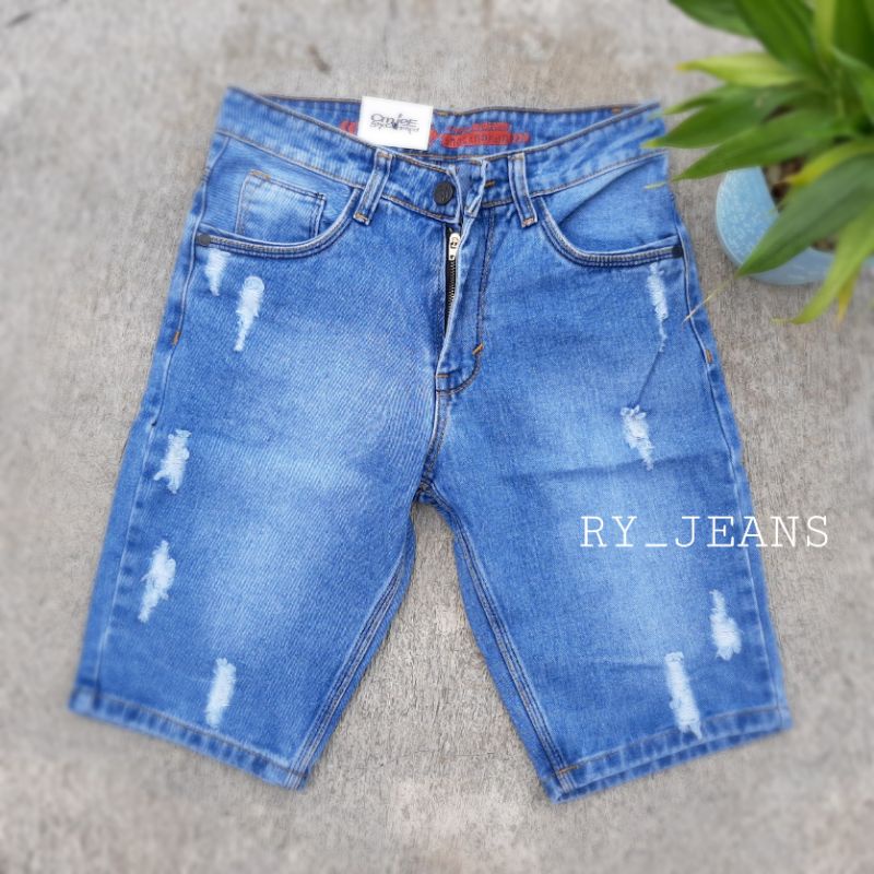 jeans pendek pria celana jeans sobek pria lightblue cmjee