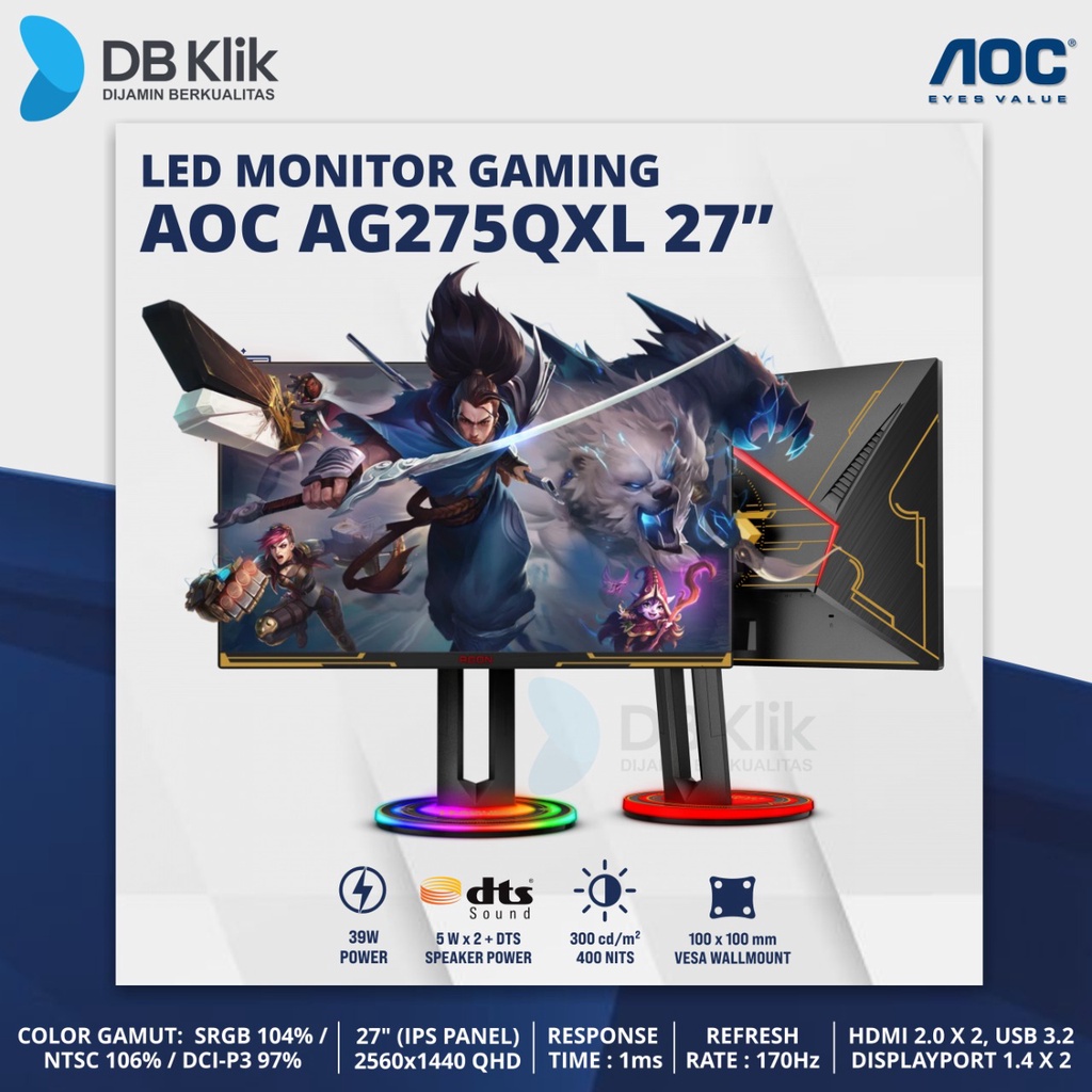 LED Monitor Gaming AOC AG275QXL 27&quot; 170Hz QHD HDMI DP- AOC AG275QXL/70