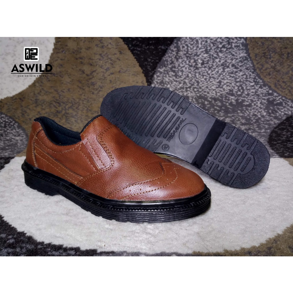 Aswild Omoshiroi - Sepatu Slip On Kulit Pria Loafers Kasual