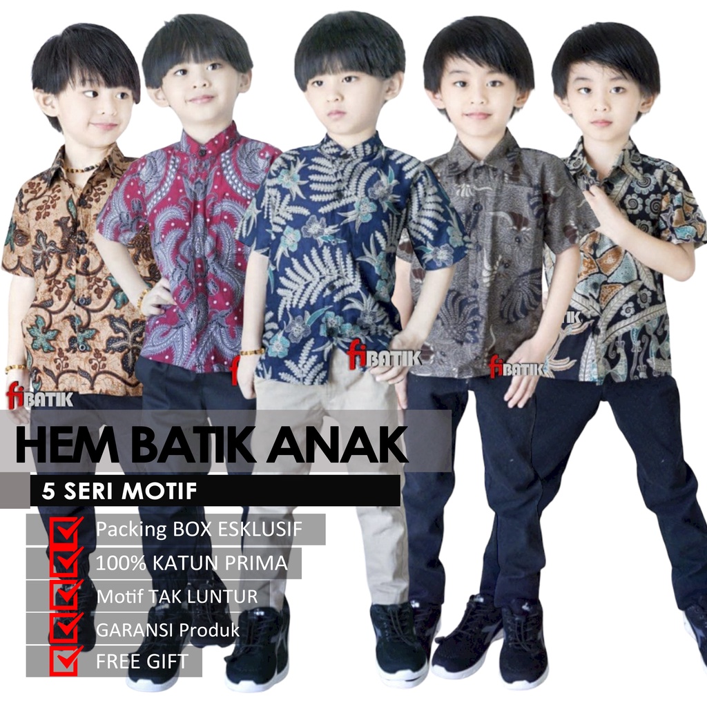 Baju Batik Anak Cowok Laki Laki Umur 2-12 Tahun Hem pendek Pesta formal Cocok Buat Kesekolah M L XL XXL Katun