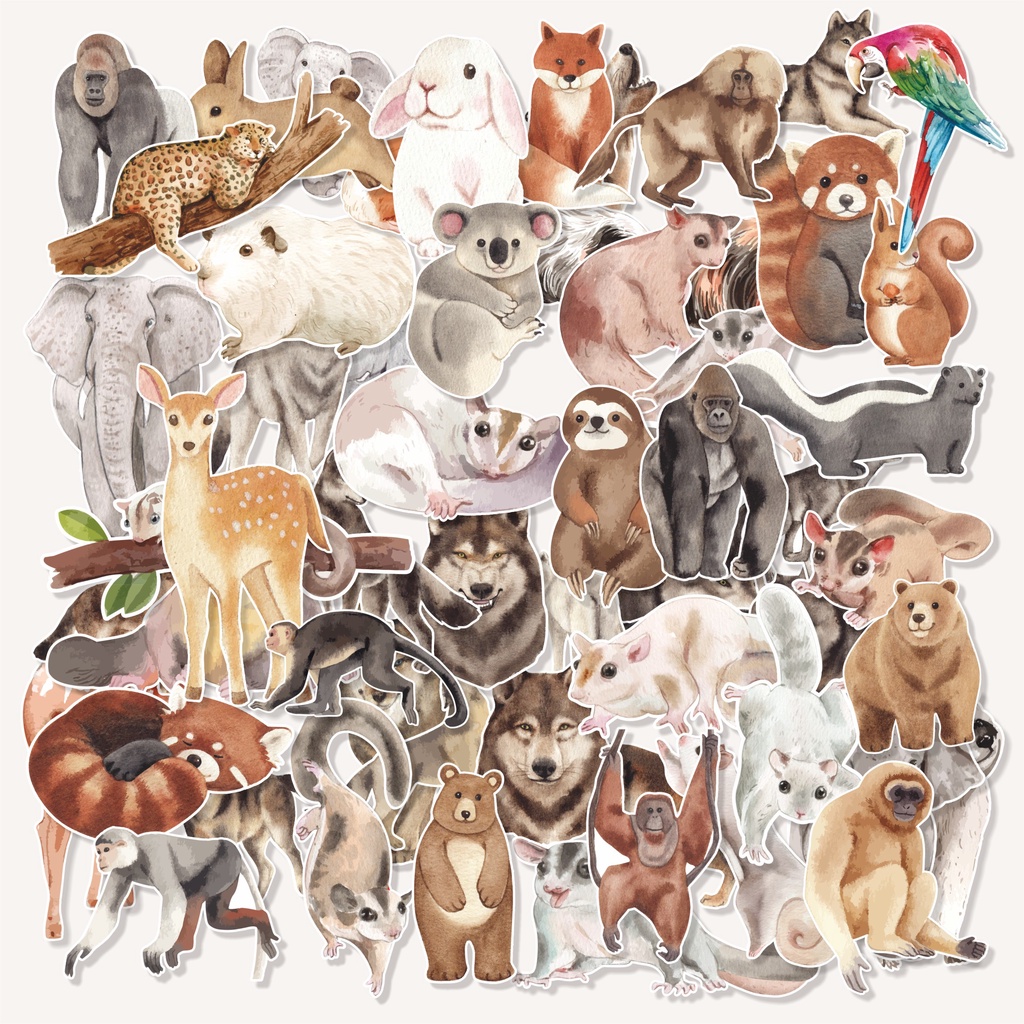 

( 50 pcs ) murah lucu cetak /cetak stiker random/tema ANIMAL WATERCOLOR/stiker scrabbook