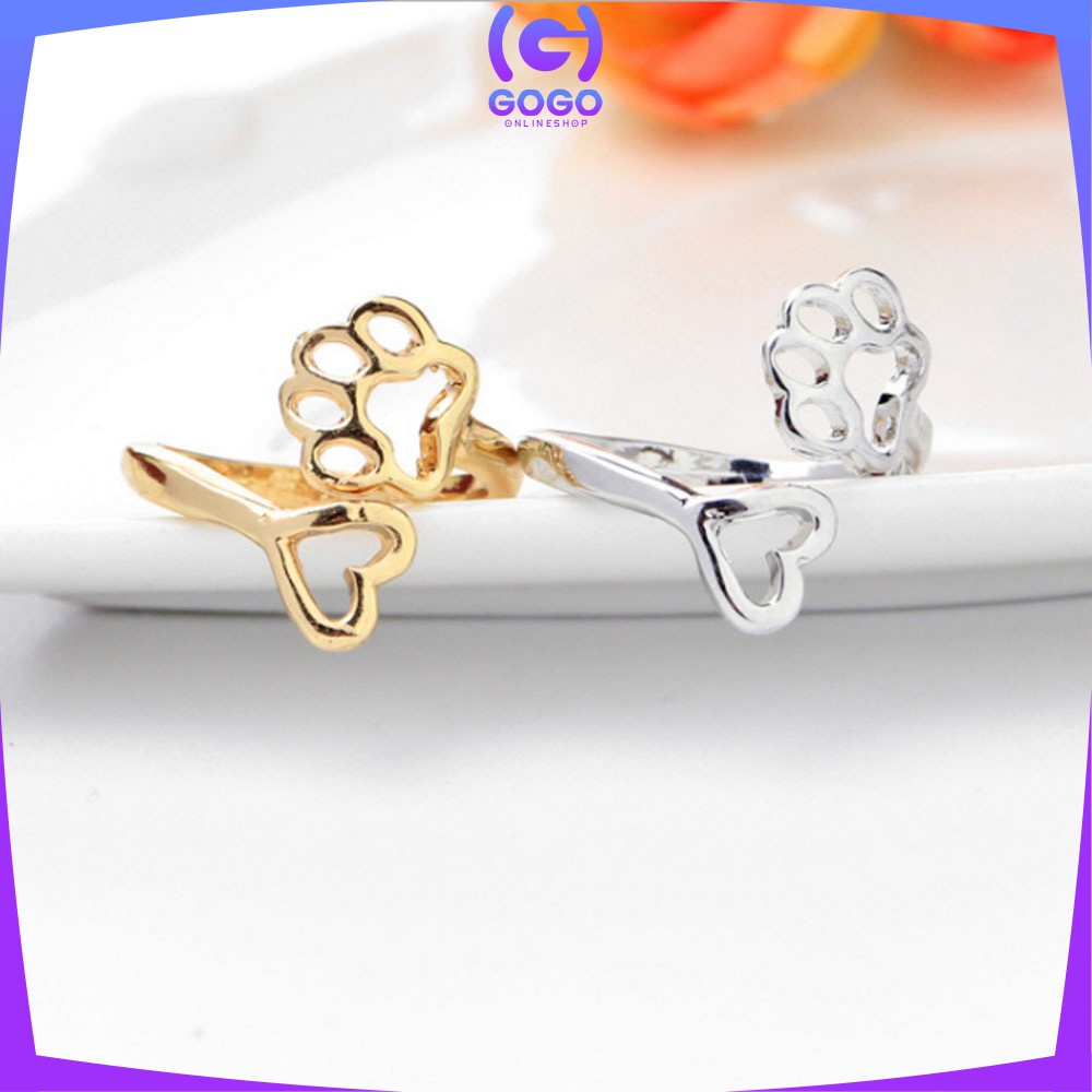 GOGO-K113 K114 Cincin Wanita Fashion Bentuk Hati Motif Paw Kucing / Cincin Simple Perhiasan Antikarat Gaya Korea Untuk Pria Dan Wanita