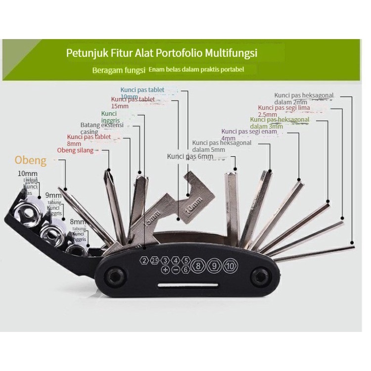 (Stok tersedia, dikirim dari Jakarta) Sepeda gunung alat perbaikan mini portabel alat kombinasi perbaikan kunci hex rumah multifungsi