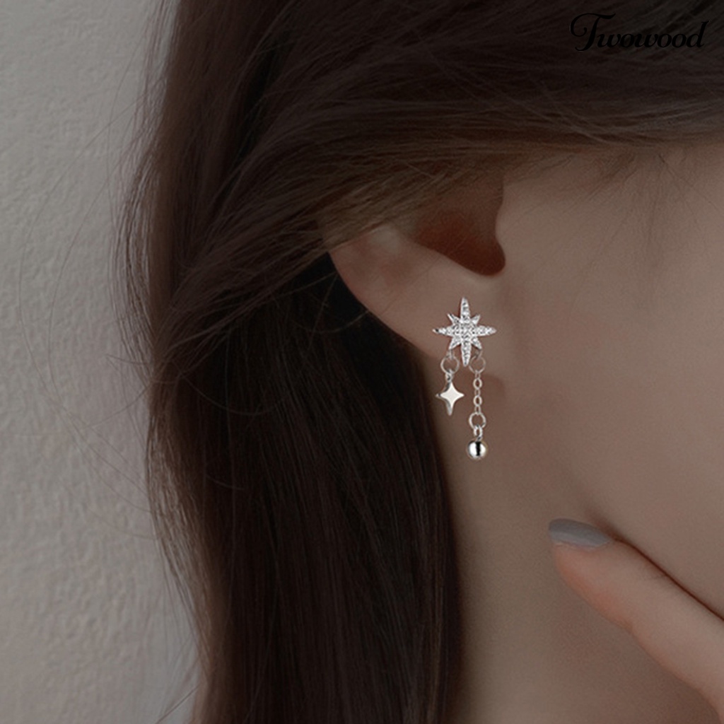 1 Pc Anting Stud Berlian Imitasi Bentuk Bintang Bulat Gaya Korea Untuk Wanita