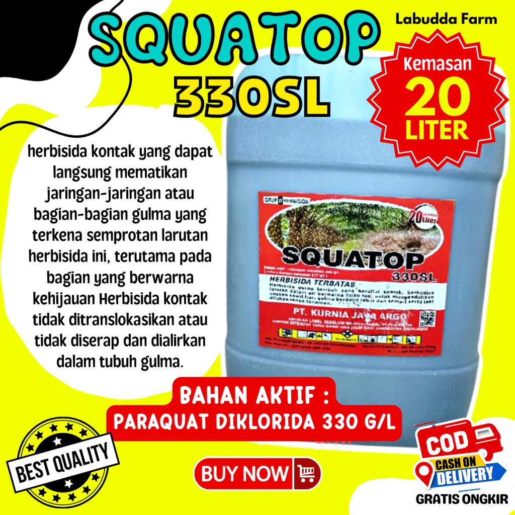 Herbisida 20 Liter SQUATOP 330SL Obat Rumput Liar Racun Rumput Paling Ampuh Bahan Aktif Parakuat Dik