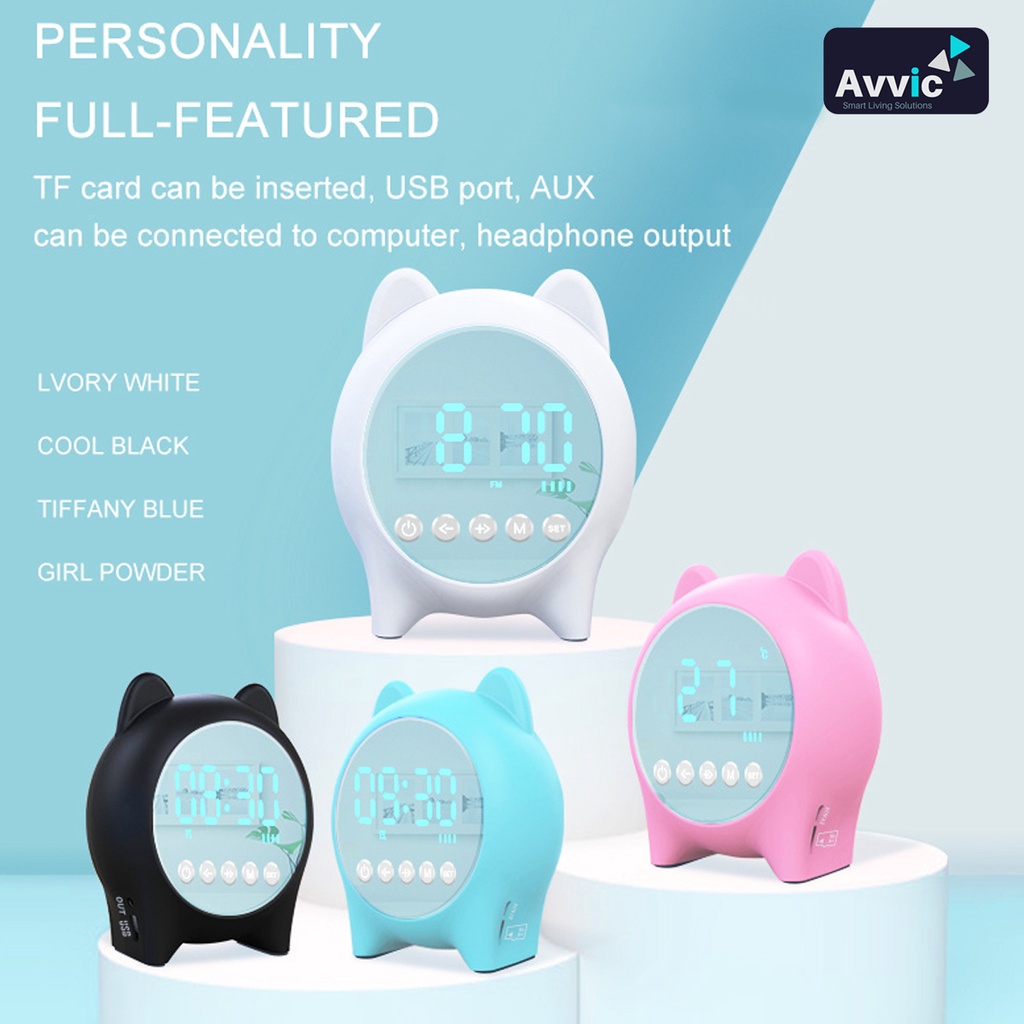 Speaker Bluetooth Jam Alarm Mirror Radio FM LED Display Clock Alarm Temperature USB TF Card Cute Bear