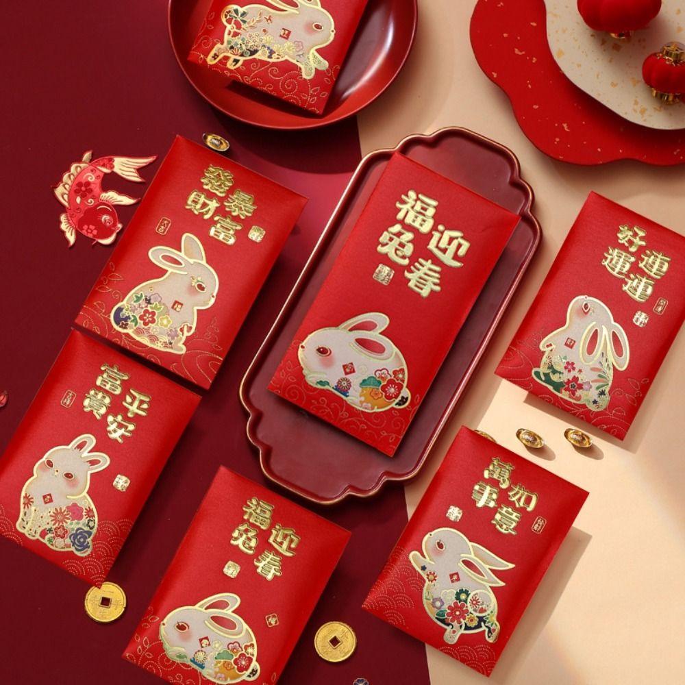 Solighter 12pcs Red Packet Fashion Print Variasi Year of the Rabbit