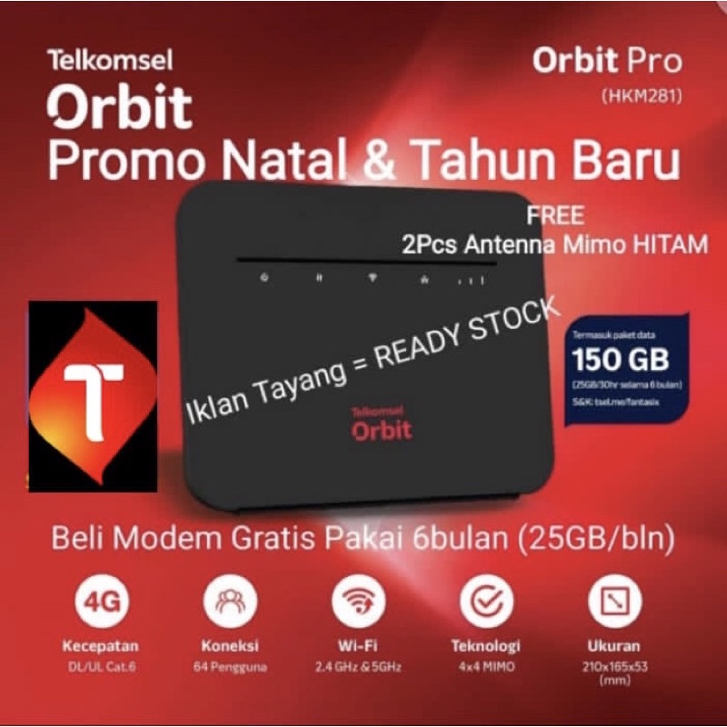 HKM281 Telkomsel Orbit PRO High Speed Modem Router 4G Free 50Gb - Free Antena 5dbi