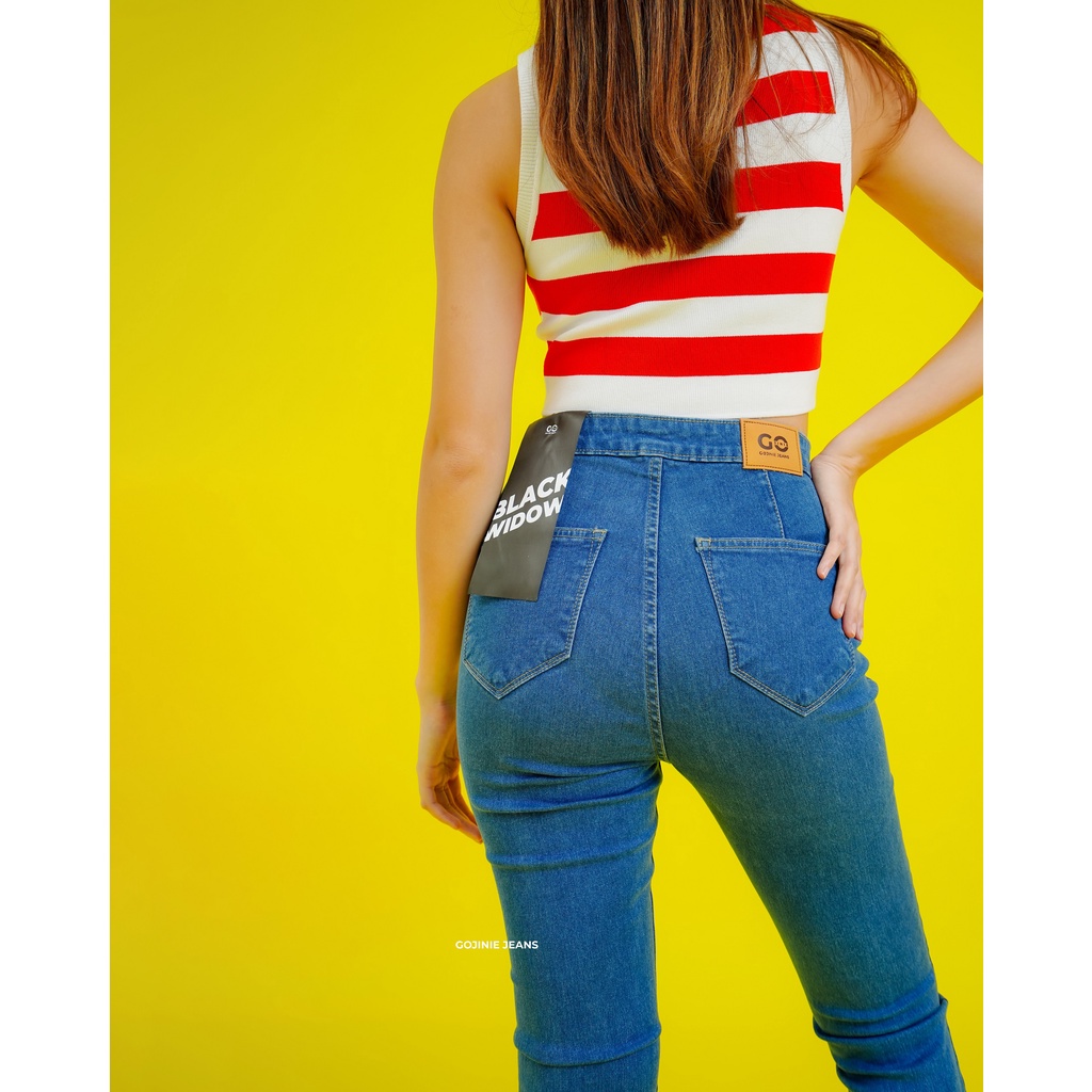 GOJINIEJEANS - Highwaist Tulang Kaki Slit Depan - 4834 - BLACK WIDOW
