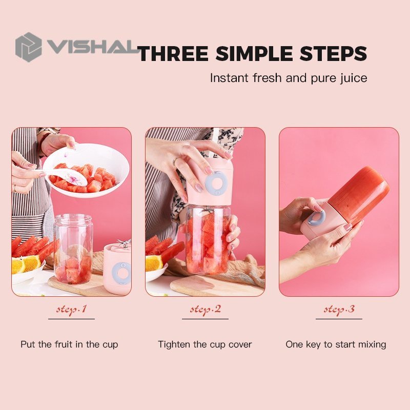 VISHAL Blender Jus Portable Mini Juicer 500ML Botol Juice Blender Cup USB Electric Blender VS-1852