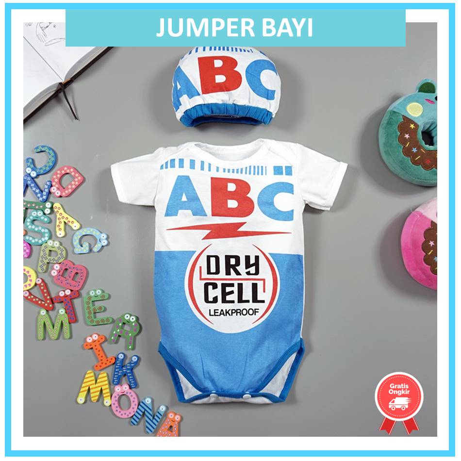 Baju Jumper Bayi Baby Kostum Karakter Baterai ABC Lucu Perempuan Laki Laki