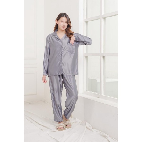 PP SATIN-LENGAN PANJANG-CELANA PANJANG-PIYAMA-BAJU TIDUR-SLEEPWEAR - DUSTY PINK