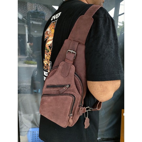 Tas Kulit bodybag Vintage kulit sapi asli crazy horse free Grafir nama