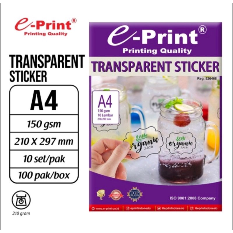 Stiker  Transparant  E-Print Transparent Sticker A4 150Gr@10