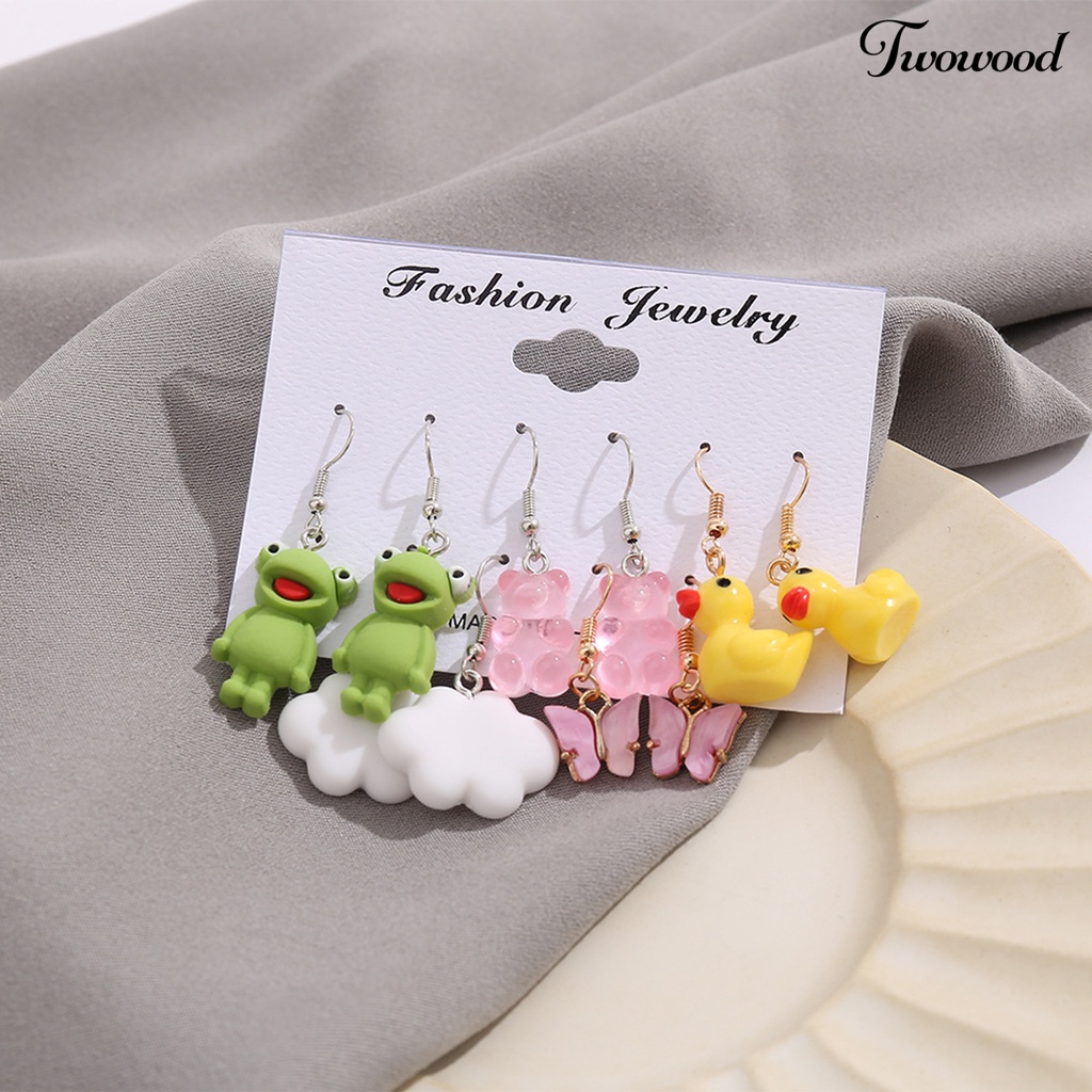 1 Set Anting Kait Desain Hewan Katak Warna Hijau Untuk Wanita