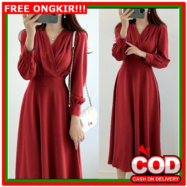 Dress Natal Wanita Terbaru Kekinian Korean Style 2023 Import Jumbo Remaja Natalan 2022 Kondangan Wed