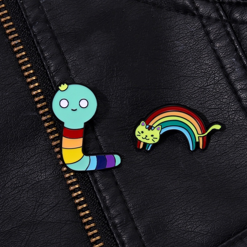 Bros Pin Enamel Desain Kartun Hewan Kucing Pelangi Untuk Hadiah Teman