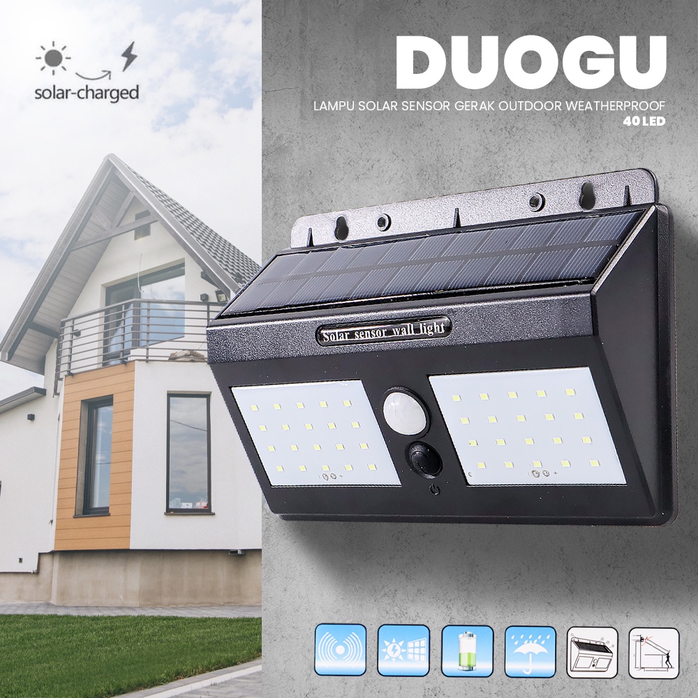 Lampu Solar Sensor Gerak Outdoor Weatherproof 40 LED - L40 - 7RLL1JBK Black