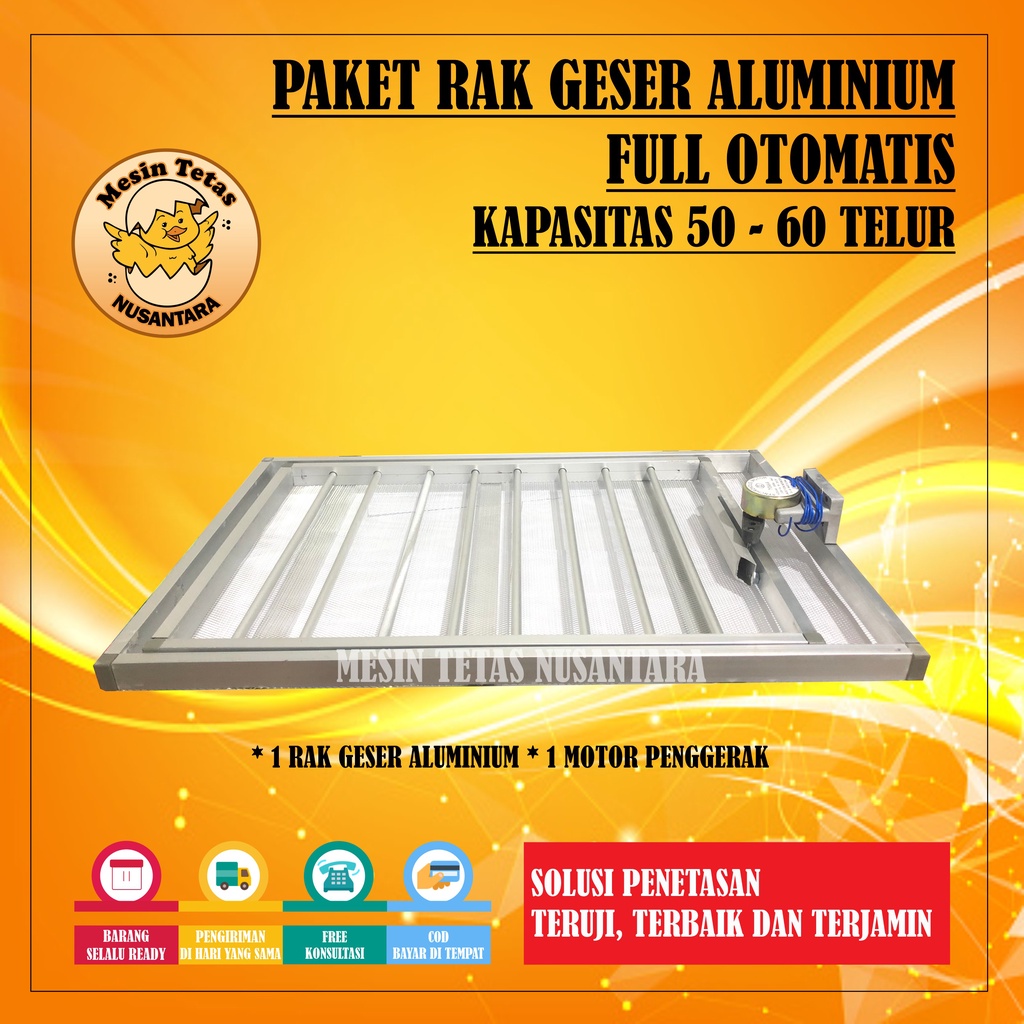 Paket Rak Geser Aluminium Full Otomatis Kapasitas 50 Butir Telur Termostat STC-1000 W3001 Termo-Hygrometer Termometer Gea