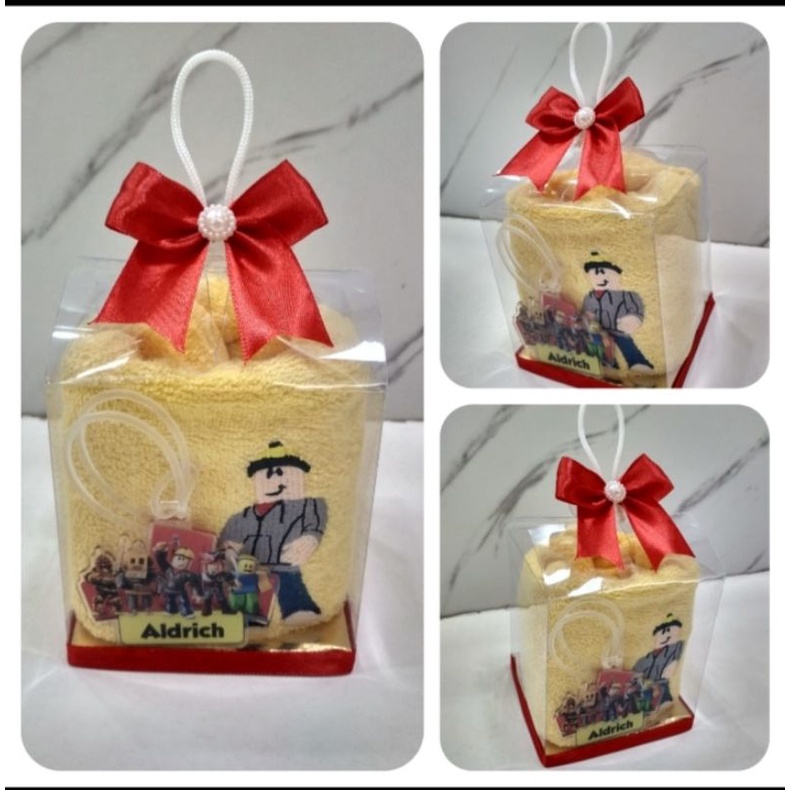 Souvenir ultah/handuk bordir/bag tag custom/hampers kantor/khitanan