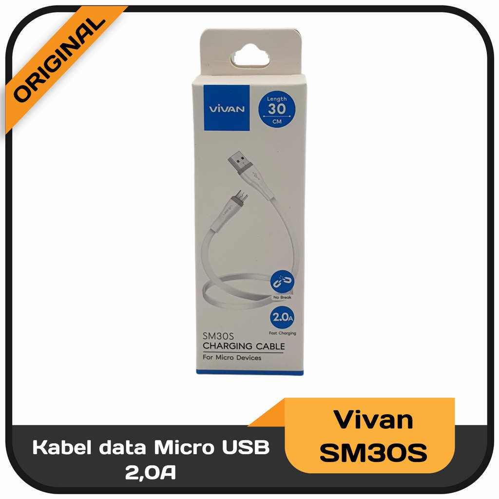 Kabel Data Powerbank 30 cm Vivan Fast Charging 2A - 2,4A